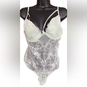 NWOT LS LT GRN Sheer Body Suit, XL *P1061
